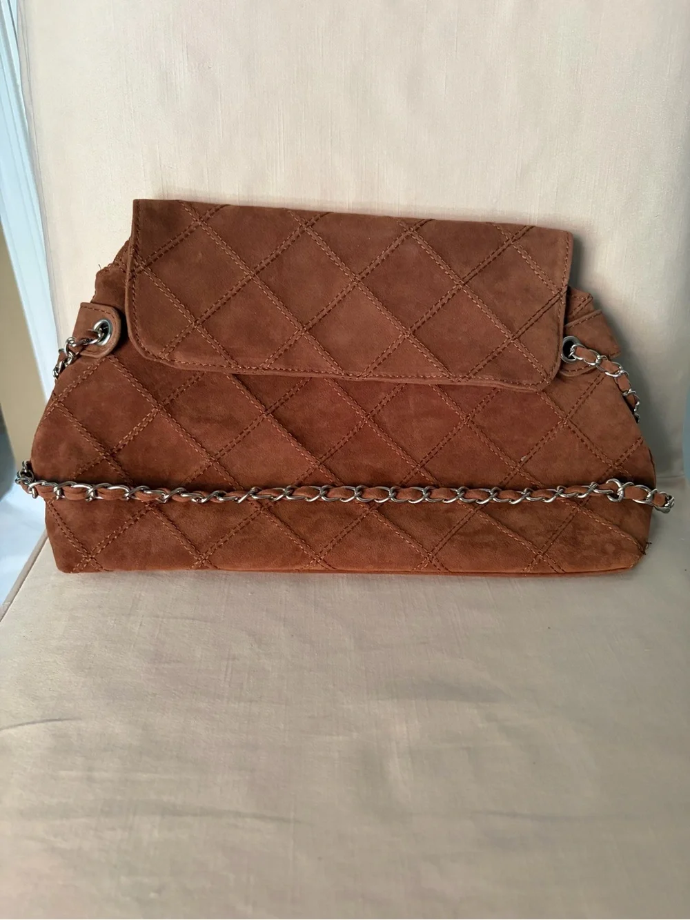 ✨ New Chestnut Brown Quilted Suede Shoulder Bag | Chain Strap | Never Used ✨